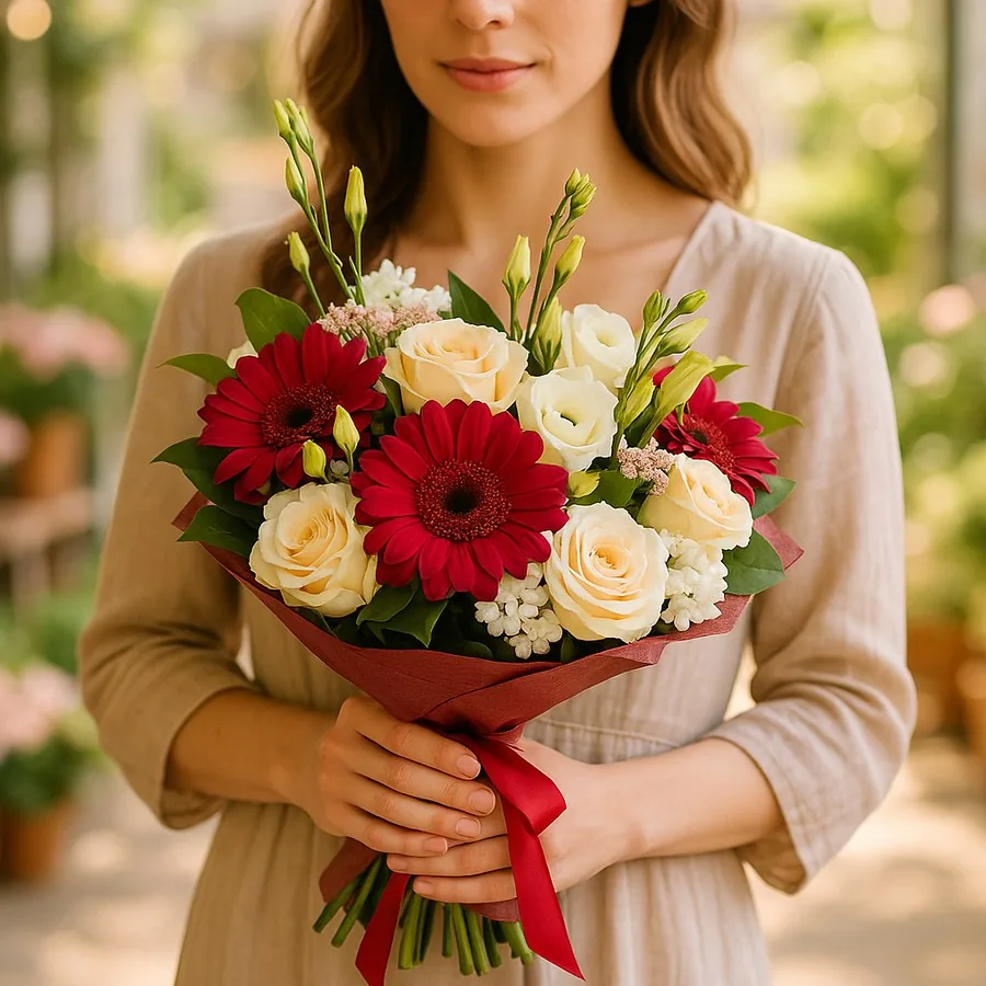 Kırmızı Gerbera Gül ve  Buketi